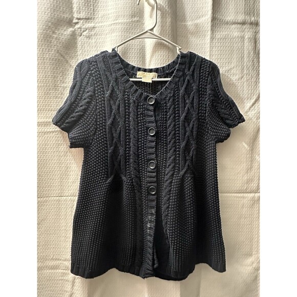 Michael Kors Women's Black Large Cable Knit Cardigan Sweater - Picture 1 of 4